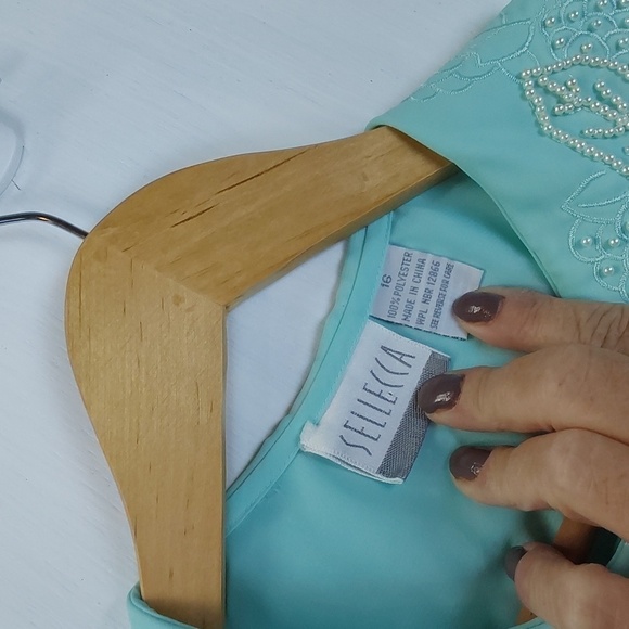 Sellecca Vintage Lite Blue Chiffon Pleated Pearl Embroidered Collar Blouse Sz.16 - Picture 8 of 8